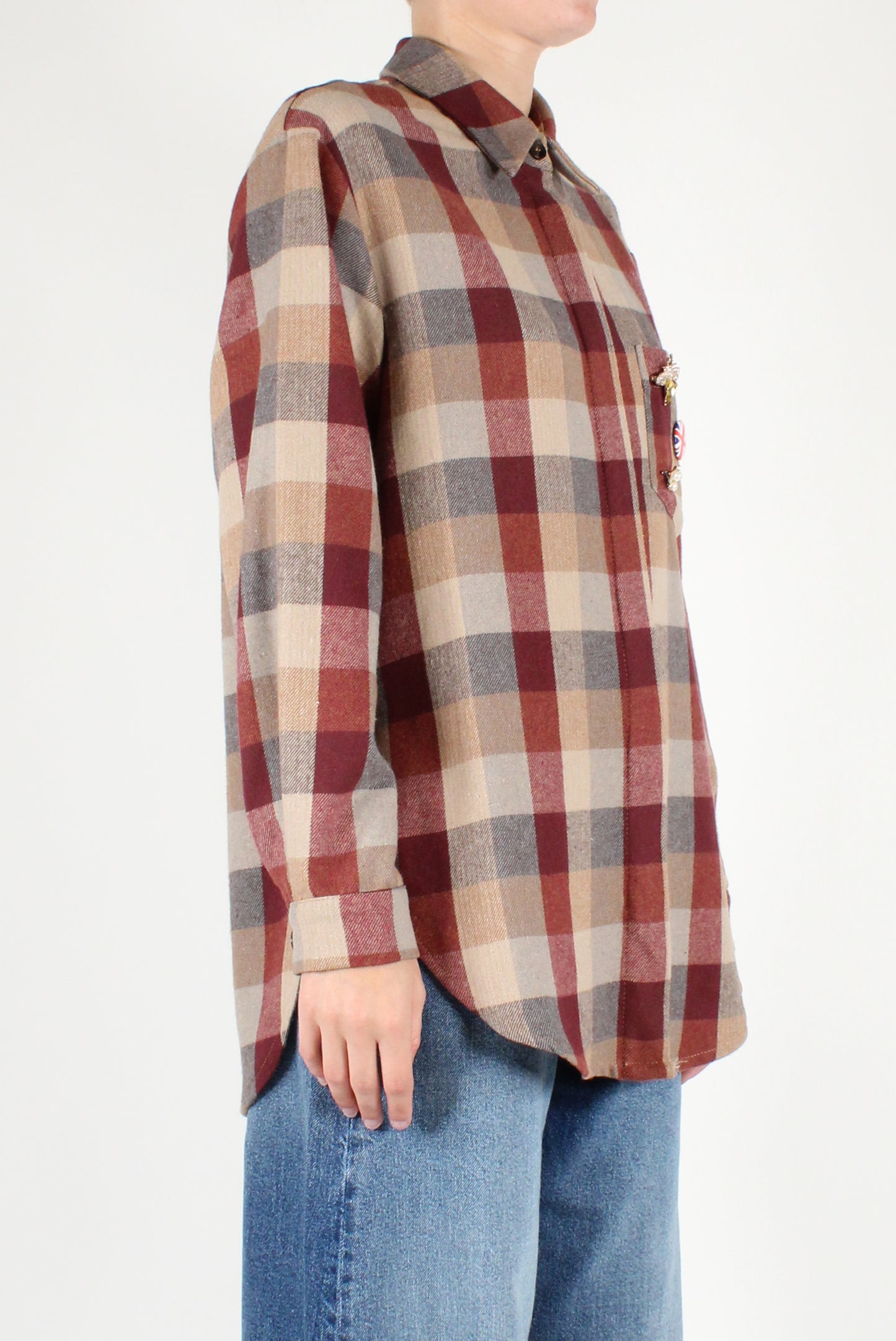 Plaid Flannel Shirt with Pins