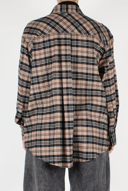 Tartan Flannel Shirt with Pockets and Pin