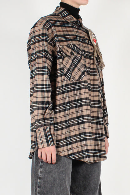 Tartan Flannel Shirt with Pockets and Pin