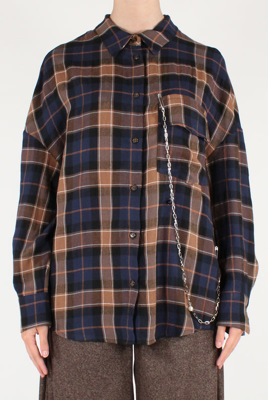Tartan Shirt with Safety Pins and Chain