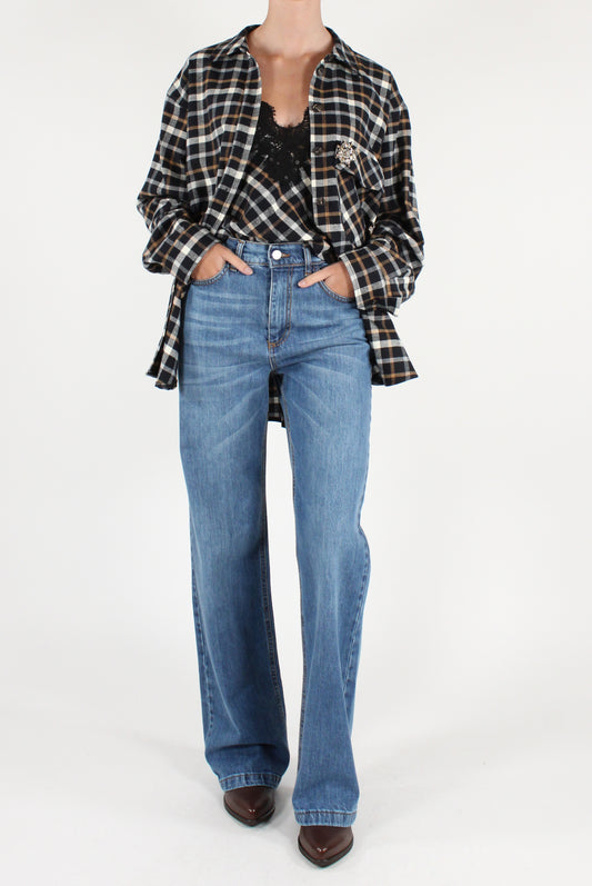 Camicia Over in Tartan con Spille
