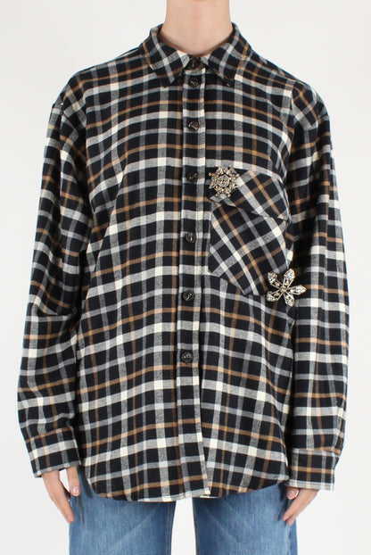 Camicia Over in Tartan con Spille