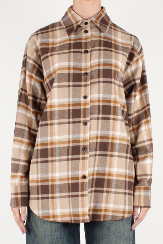 Camicia Over in Tartan con Stampa Tigre