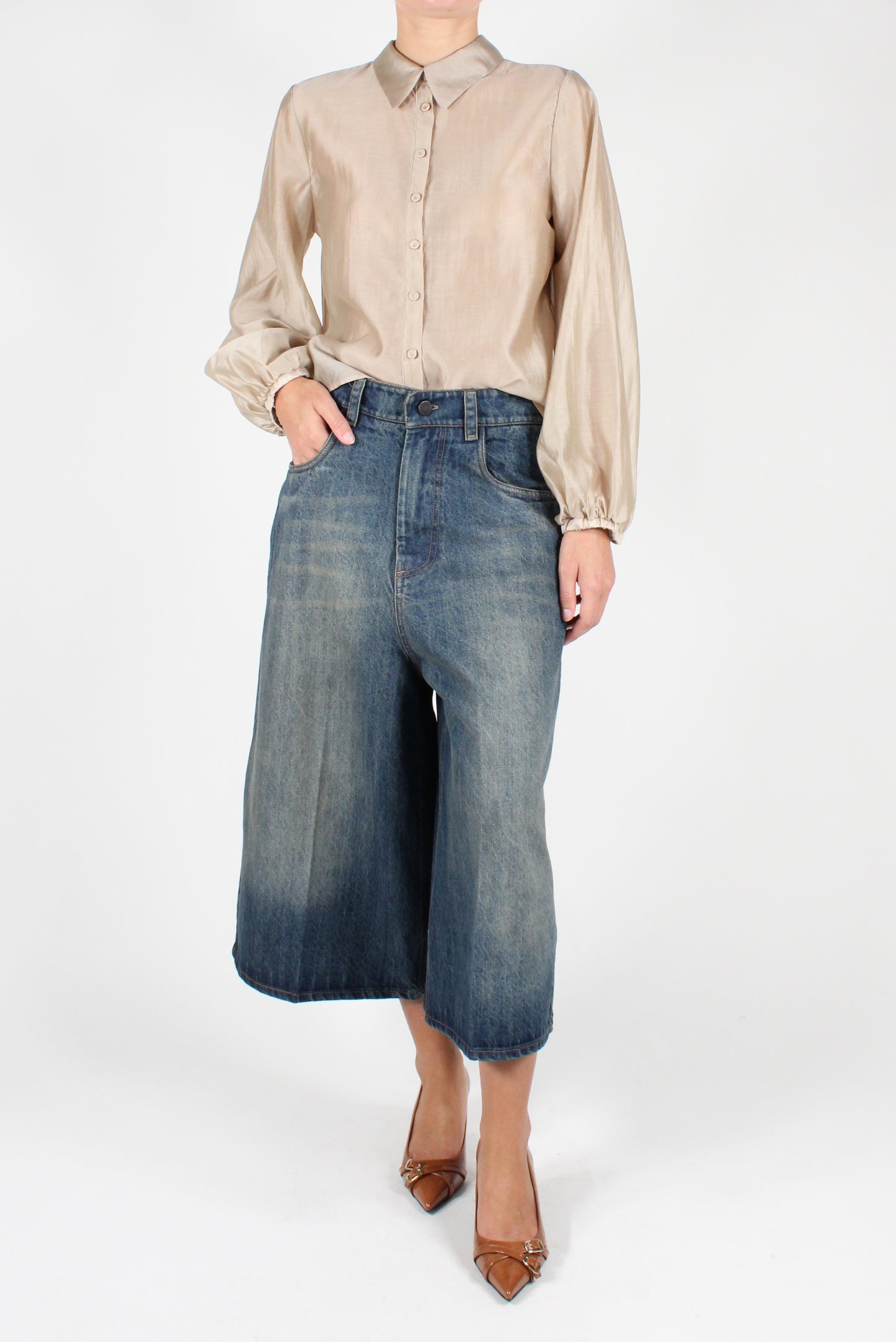 Bermuda shorts in faded effect denim