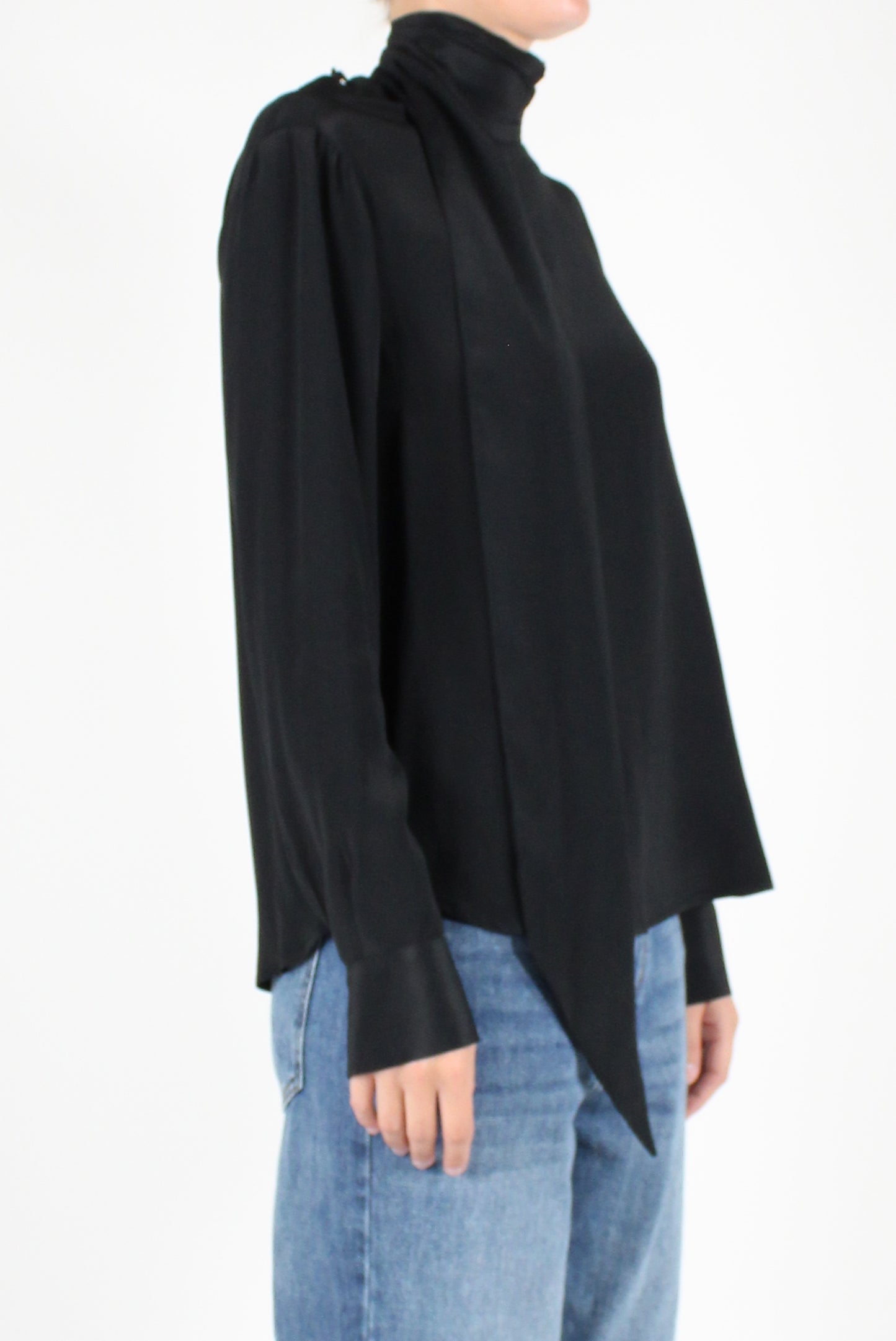 Silk Blend Blouse with Scarf Neckline