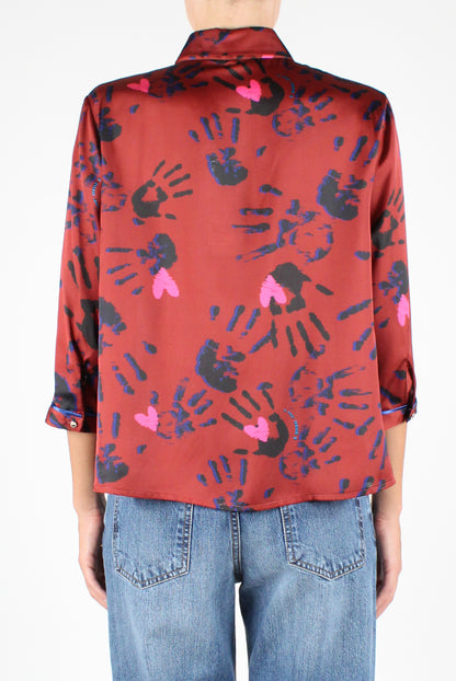 3/4 Sleeve Handprint Print Shirt