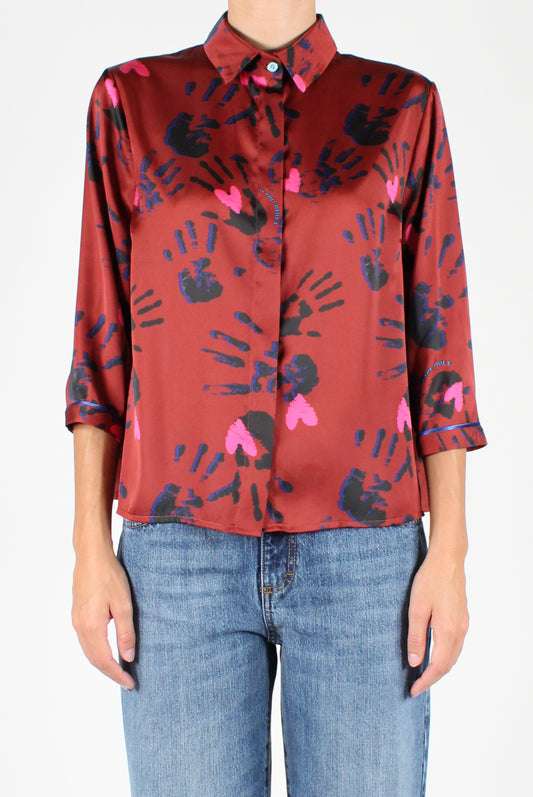 3/4 Sleeve Handprint Print Shirt