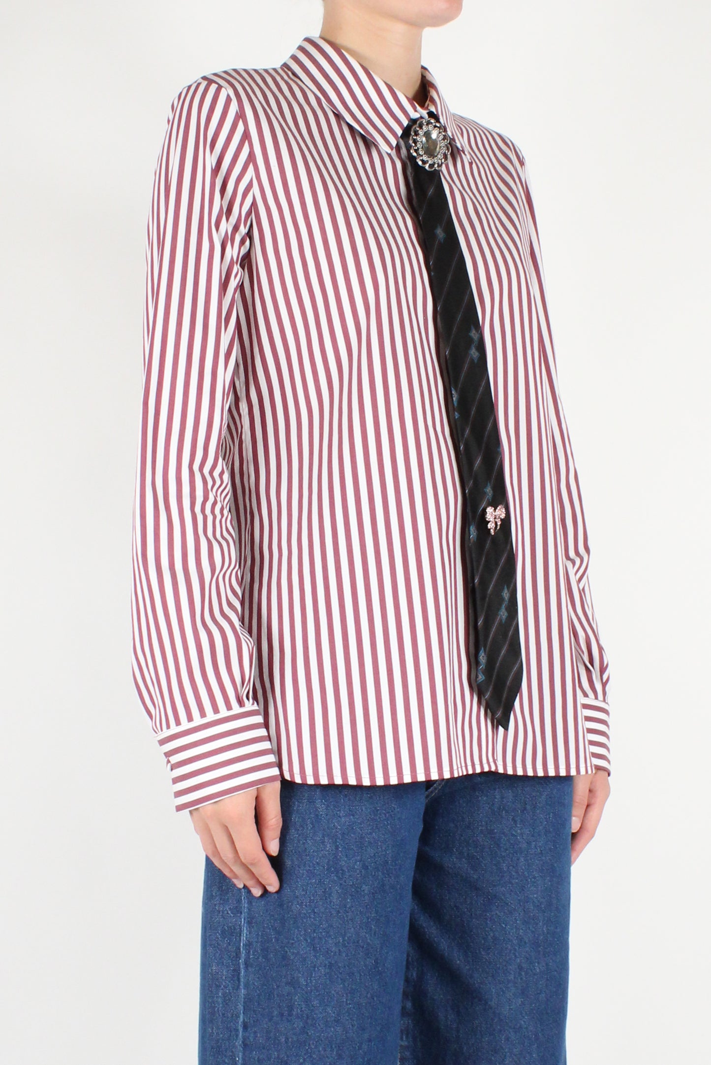 Striped Shirt with Tie and Pins