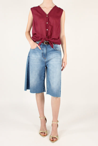 Asymmetrical Sleeveless Muslin Shirt