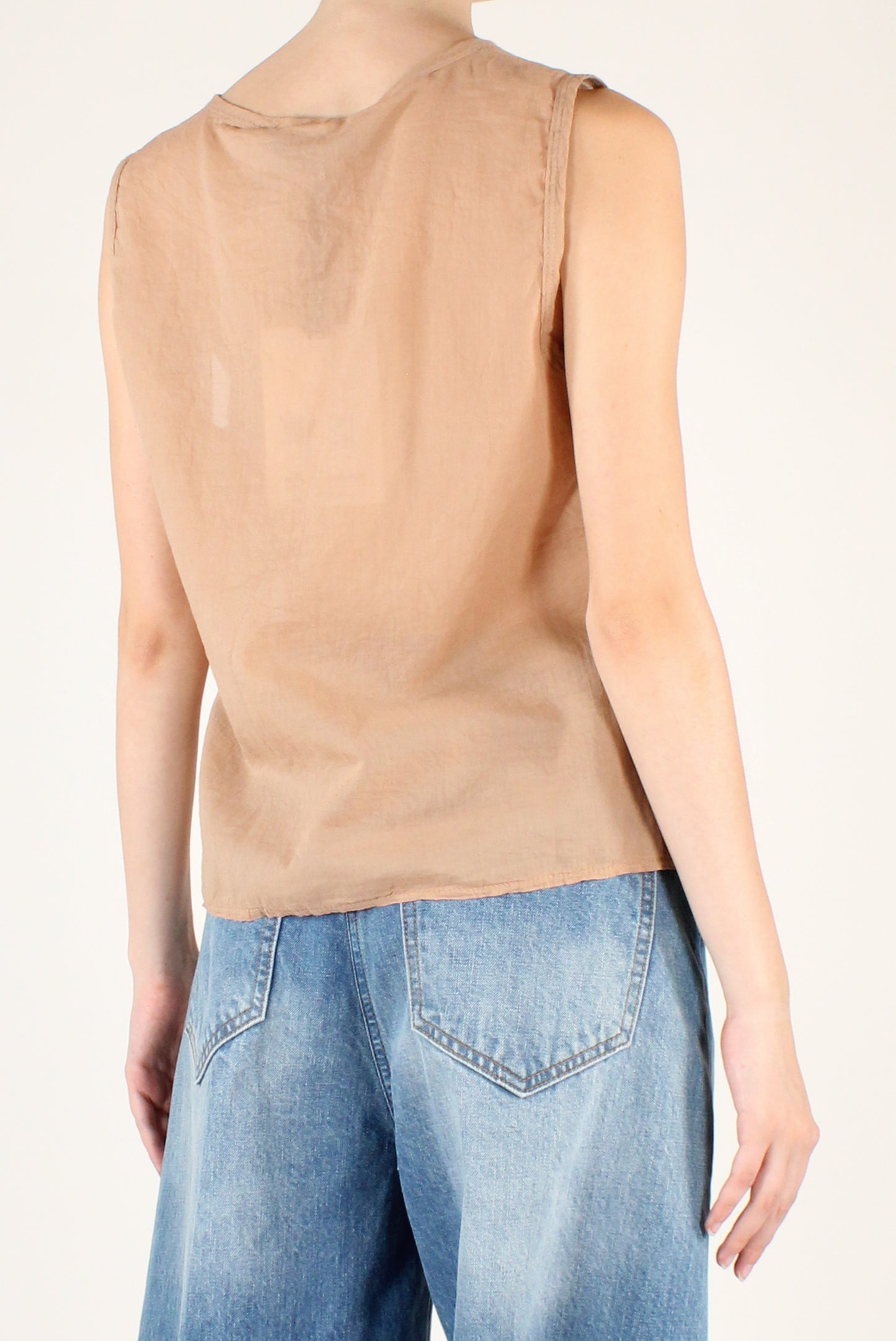 Asymmetrical Sleeveless Muslin Shirt