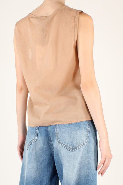 Asymmetrical Sleeveless Muslin Shirt