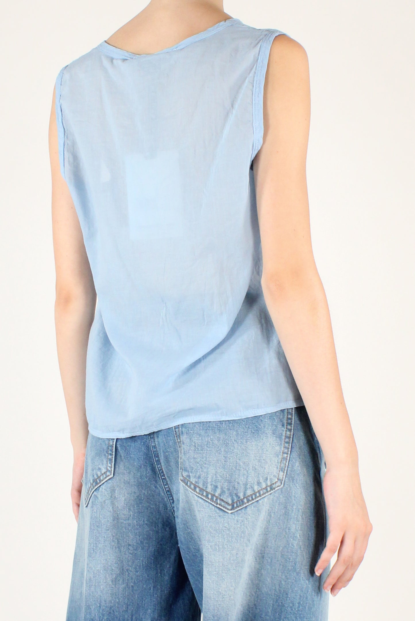 Asymmetrical Sleeveless Muslin Shirt