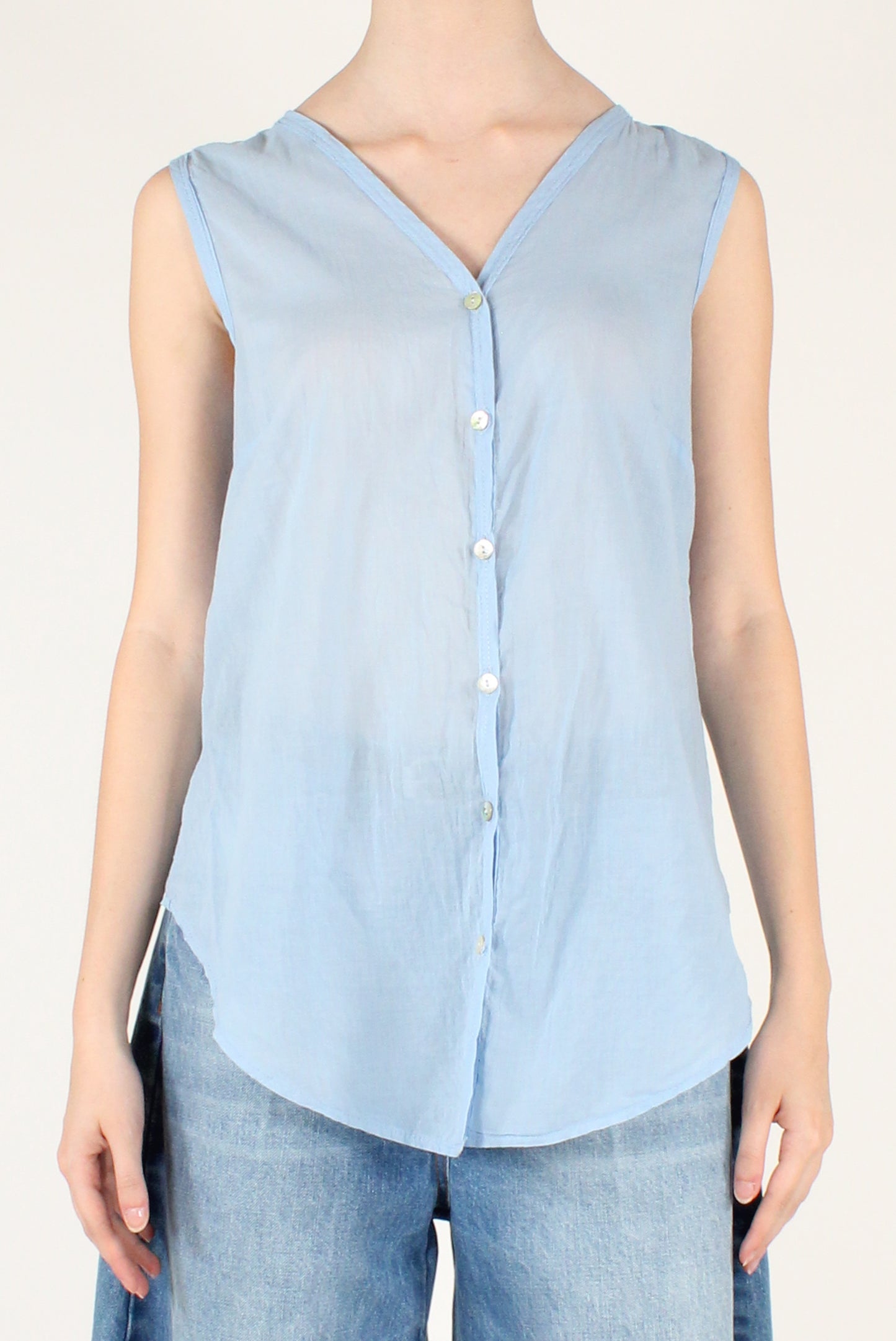 Asymmetrical Sleeveless Muslin Shirt