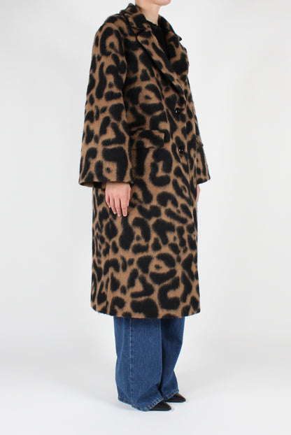 Single Breasted Long Animal Print Coat