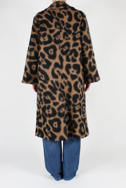 Single Breasted Long Animal Print Coat