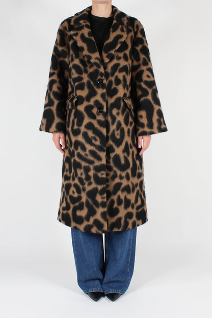 Single Breasted Long Animal Print Coat