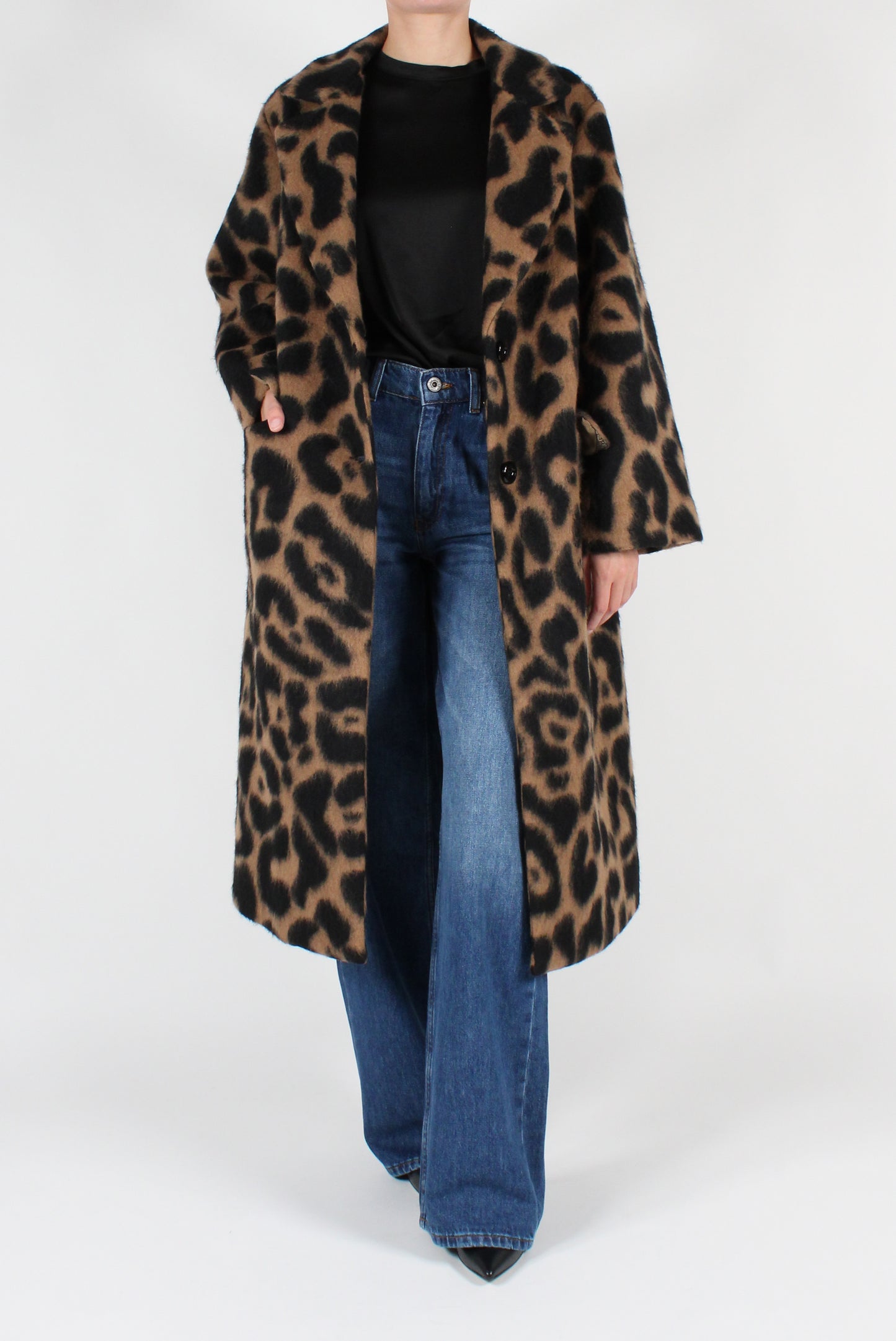 Single Breasted Long Animal Print Coat