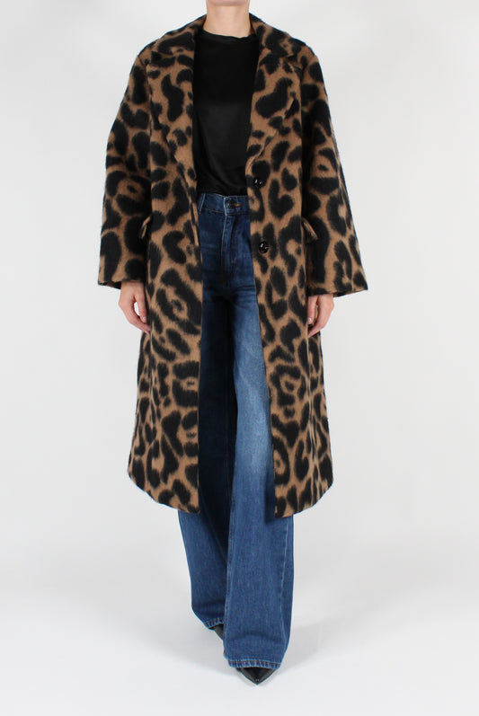 Single Breasted Long Animal Print Coat