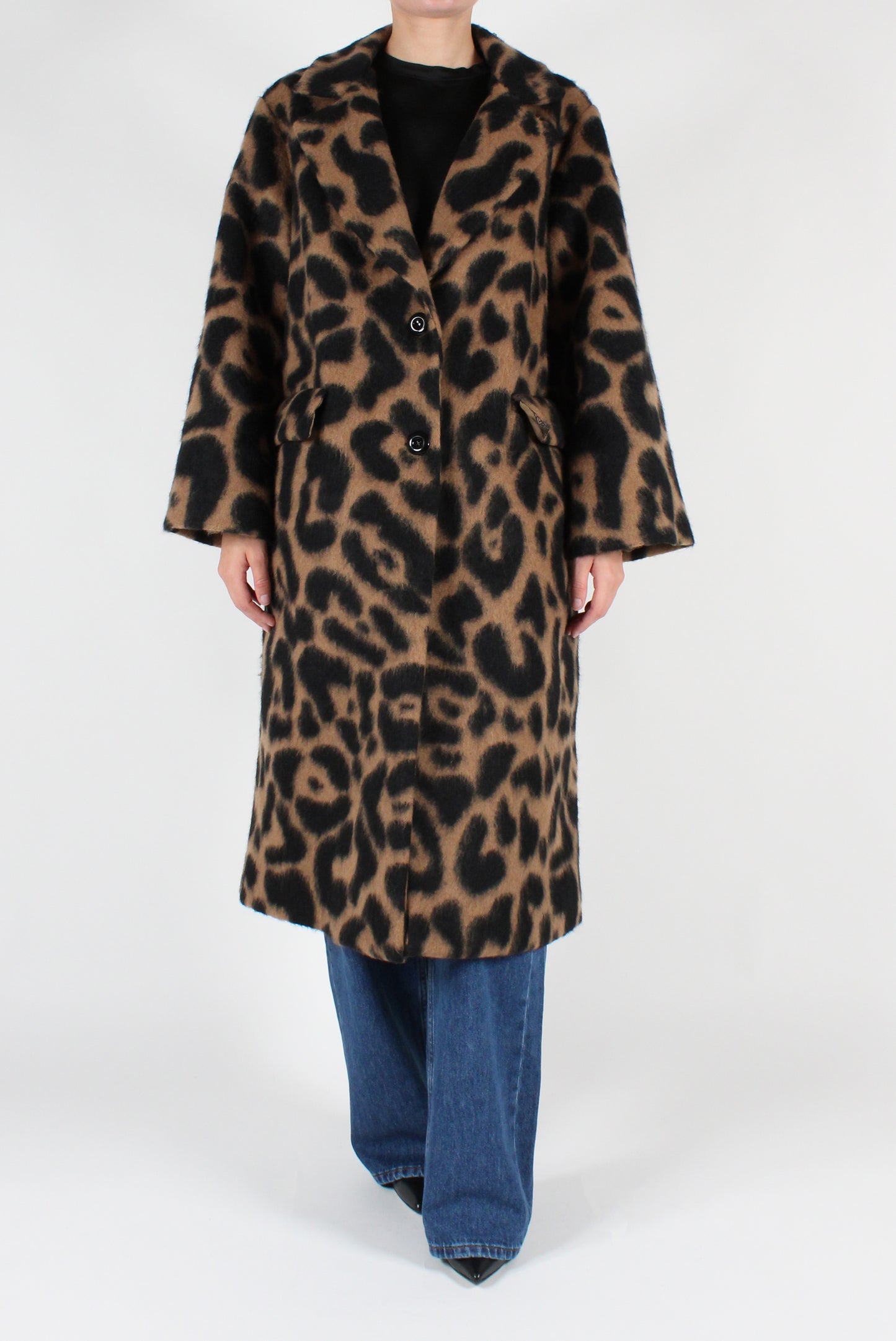 Single Breasted Long Animal Print Coat