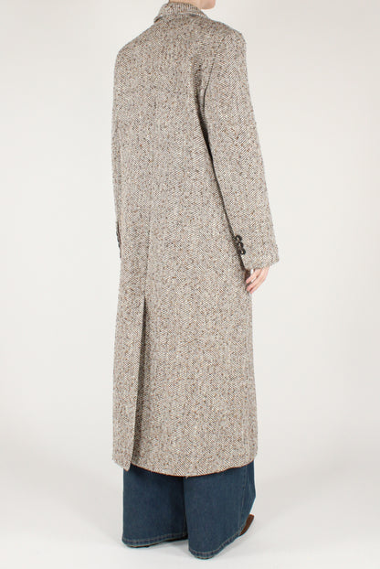 Cappotto Lungo Spigato con Spilla