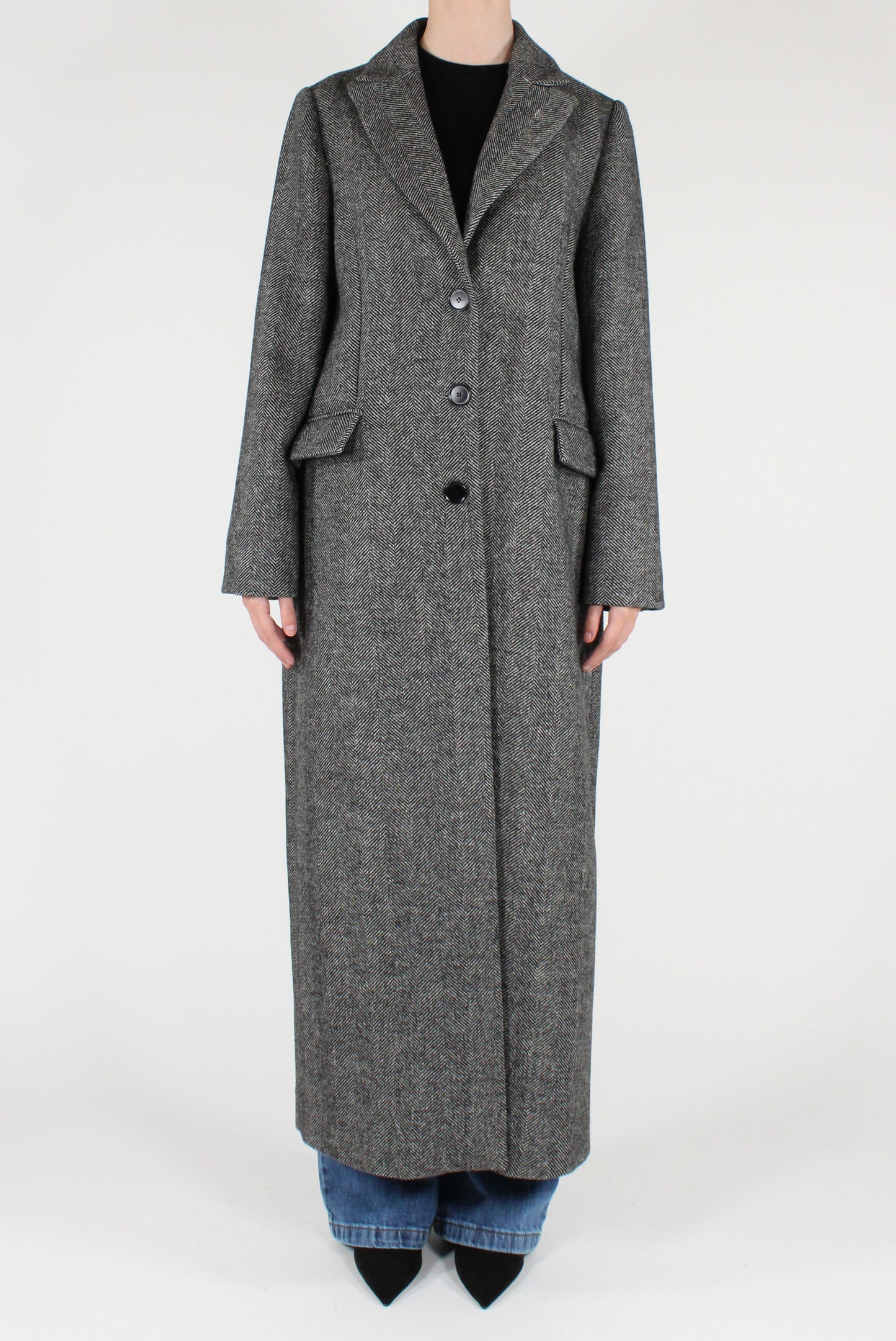 Cappotto Lungo Monopetto Spigato