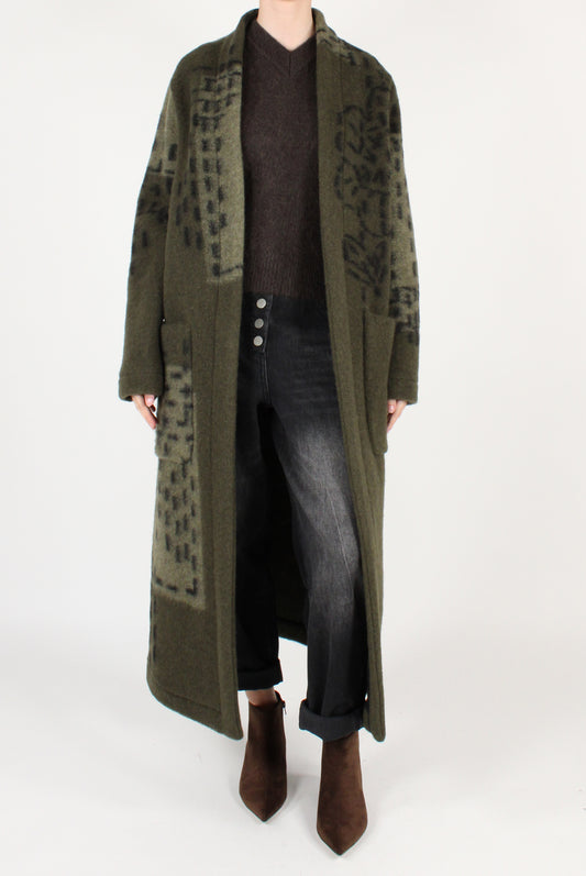 Cappotto Lungo Aperto in Misto Lana
