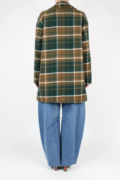 Macro Tartan Wool Blend Coat with Pins