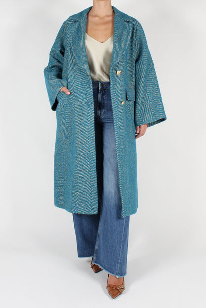 Oversized Coat Single Breasted Herringbone Fabric