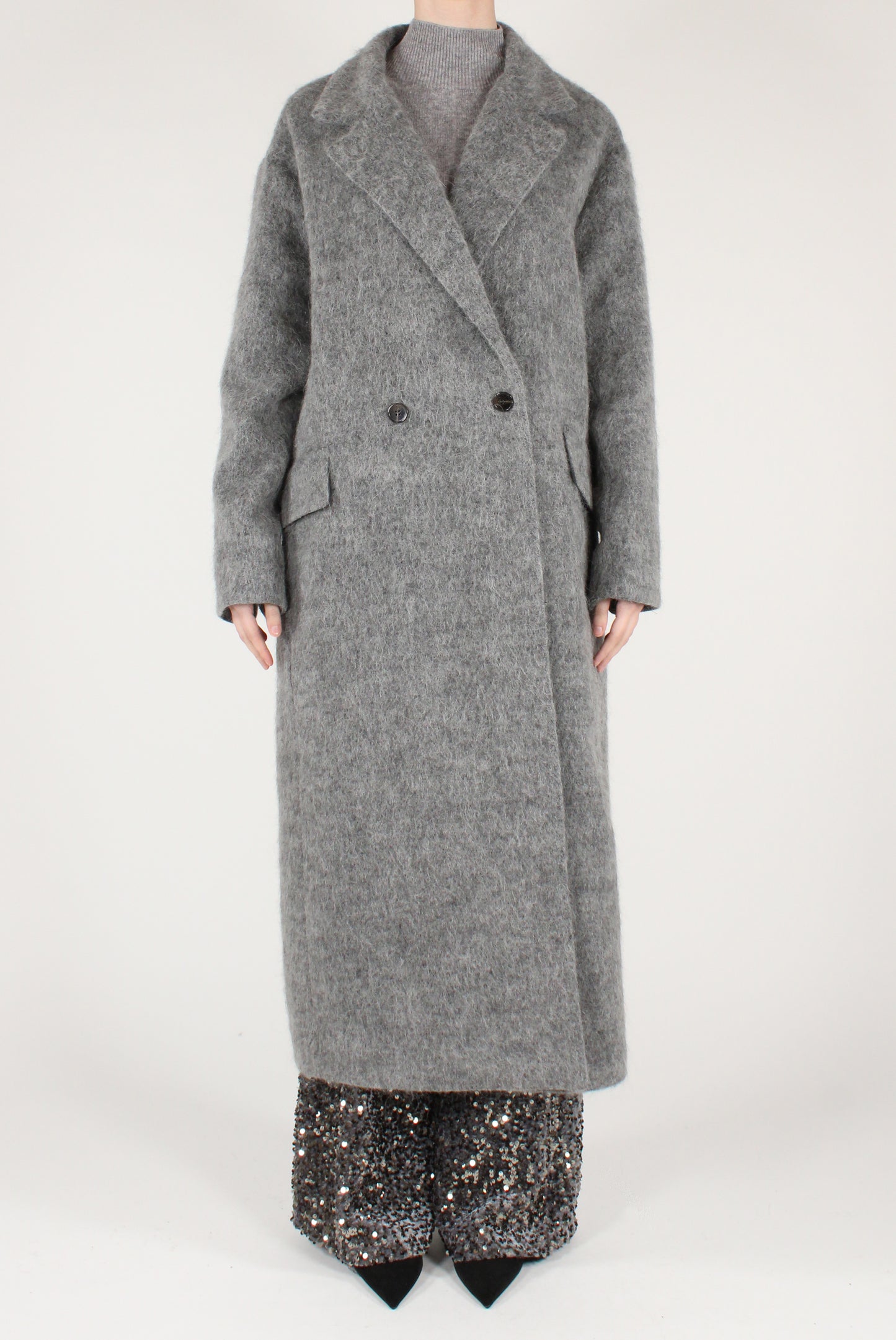 Cappotto Lungo Doppiopetto Misto Lana