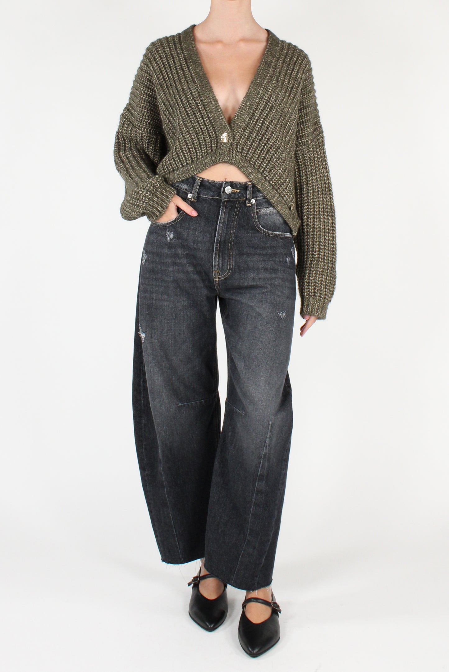 Cardigan Cropped Mono Bottone Mélange