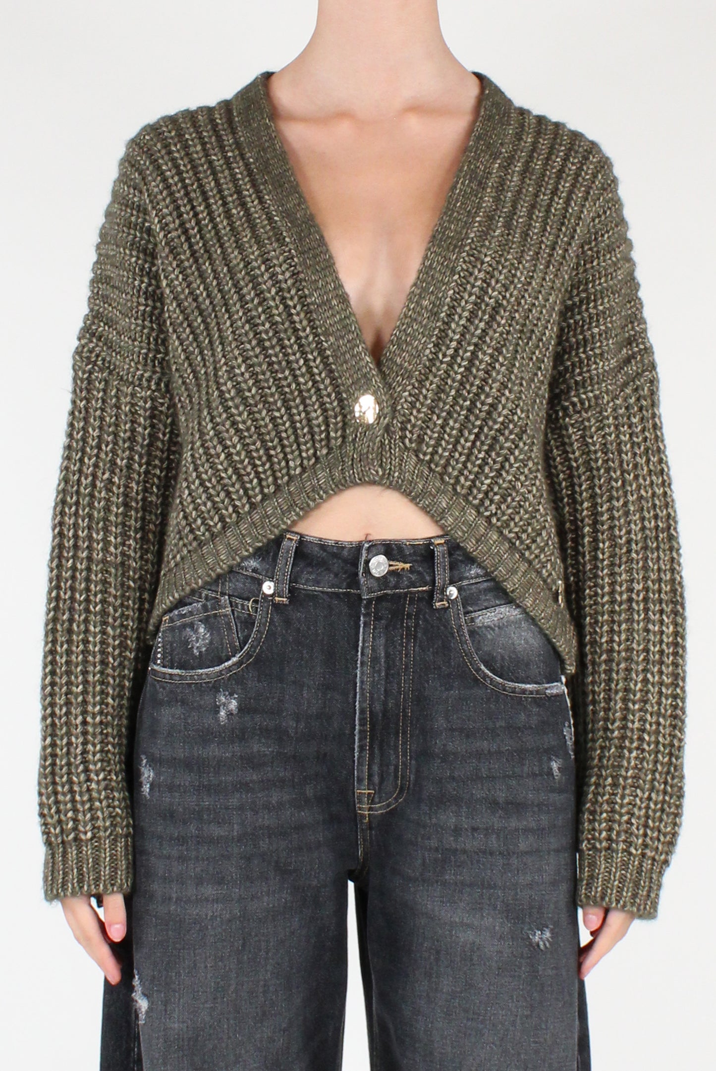 Cardigan Cropped Mono Bottone Mélange