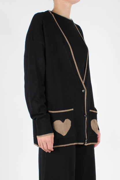 Long Cardigan with Heart Pockets