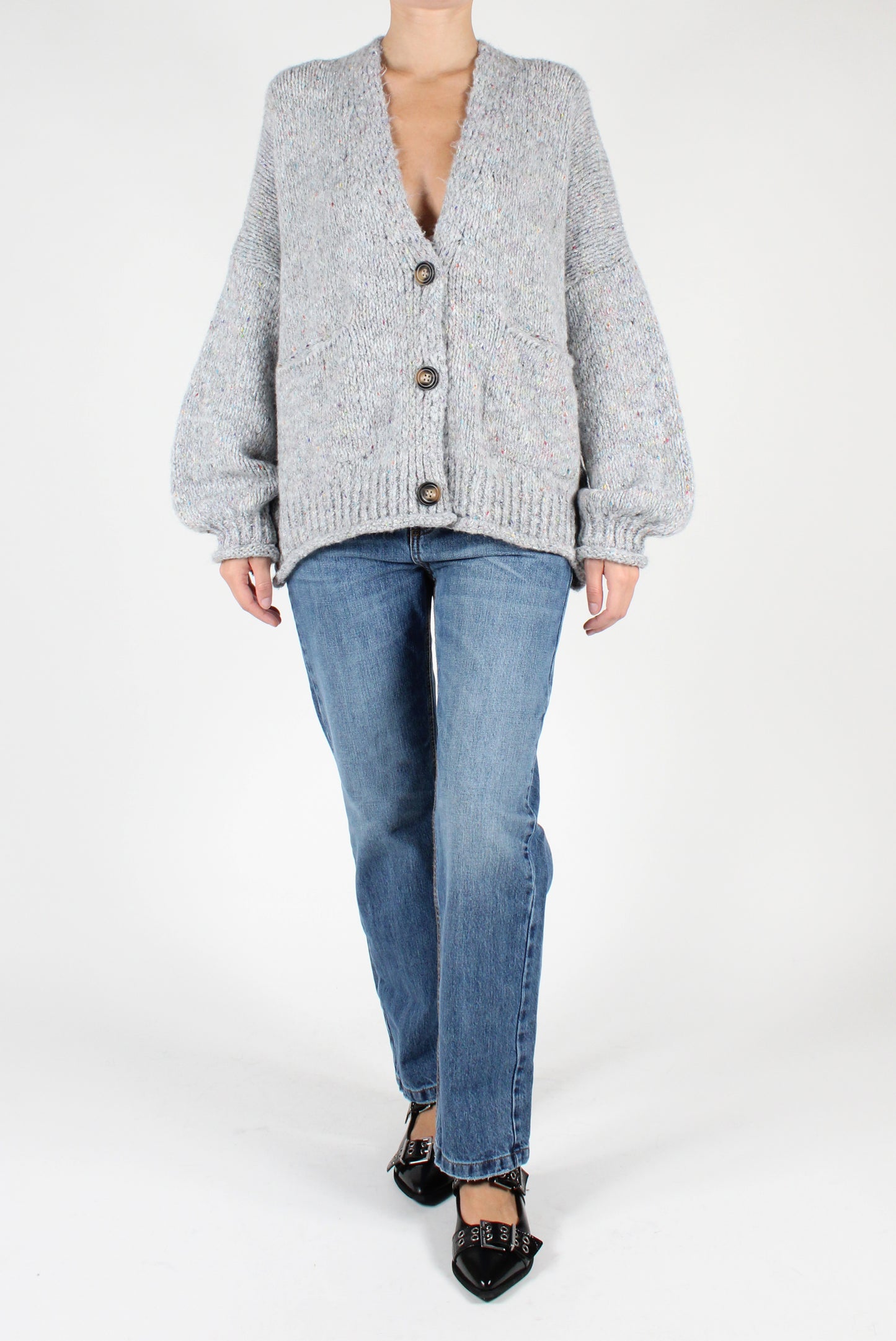 Oversized Cardigan V-Neck Mélange