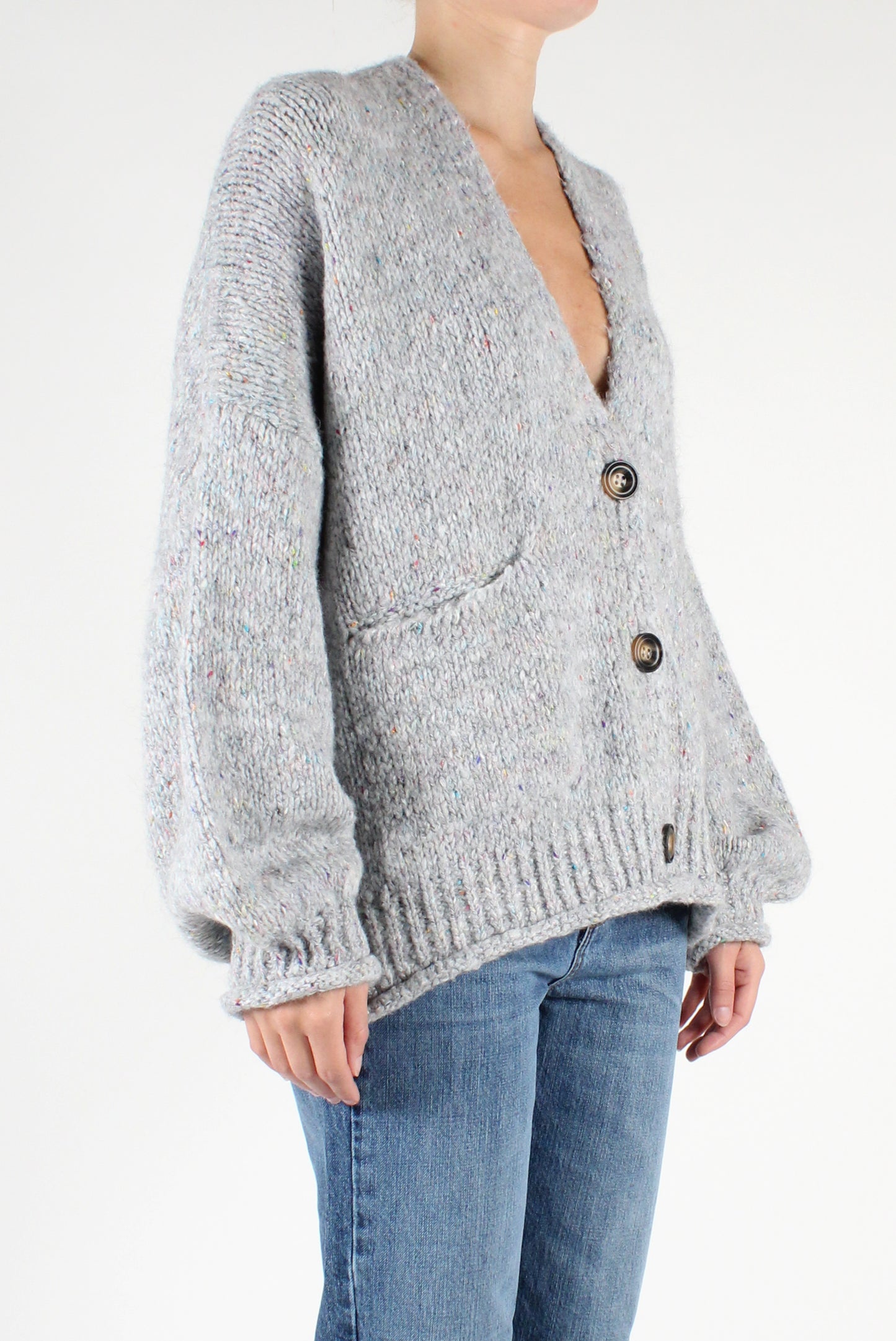 Oversized Cardigan V-Neck Mélange