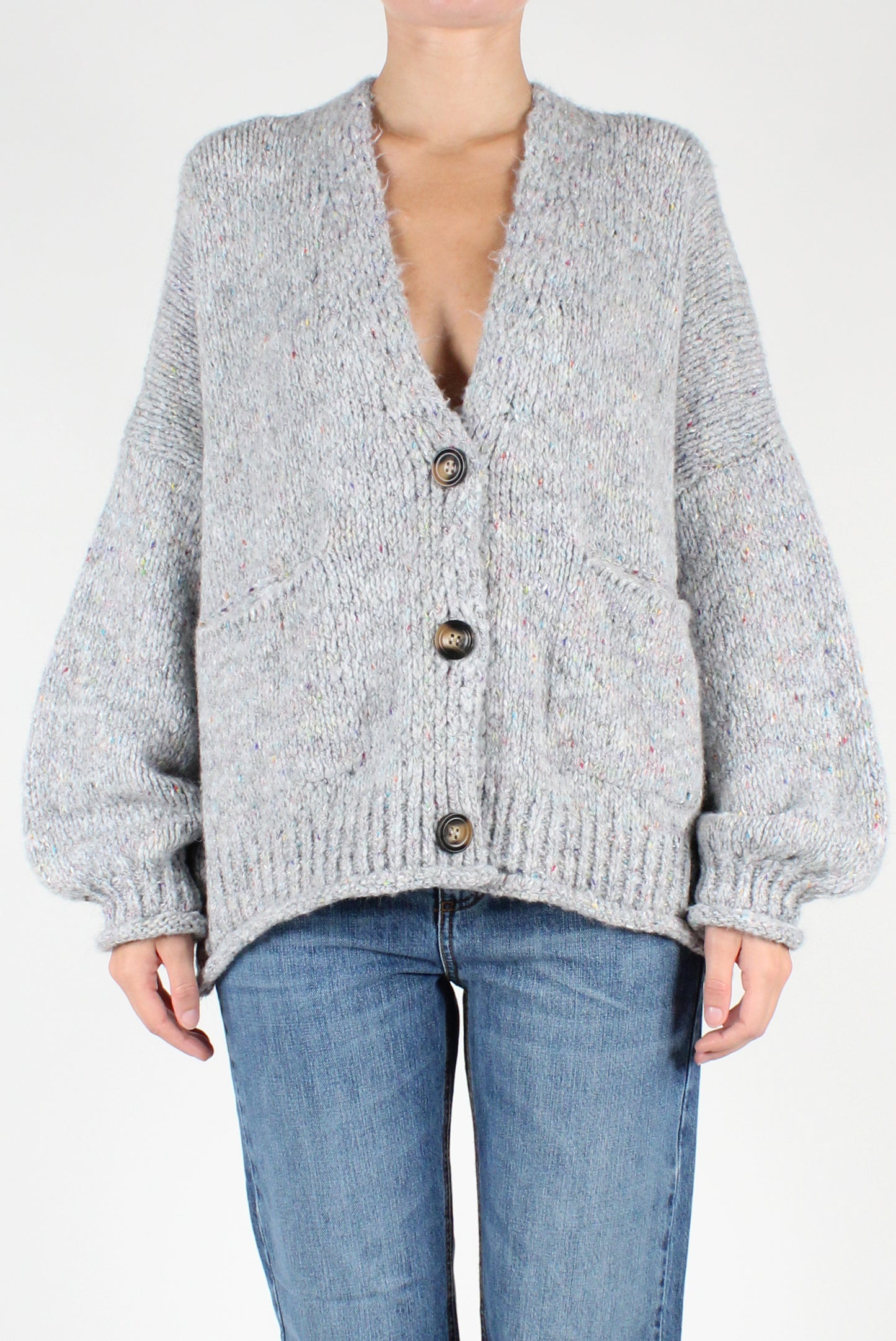 Oversized Cardigan V-Neck Mélange