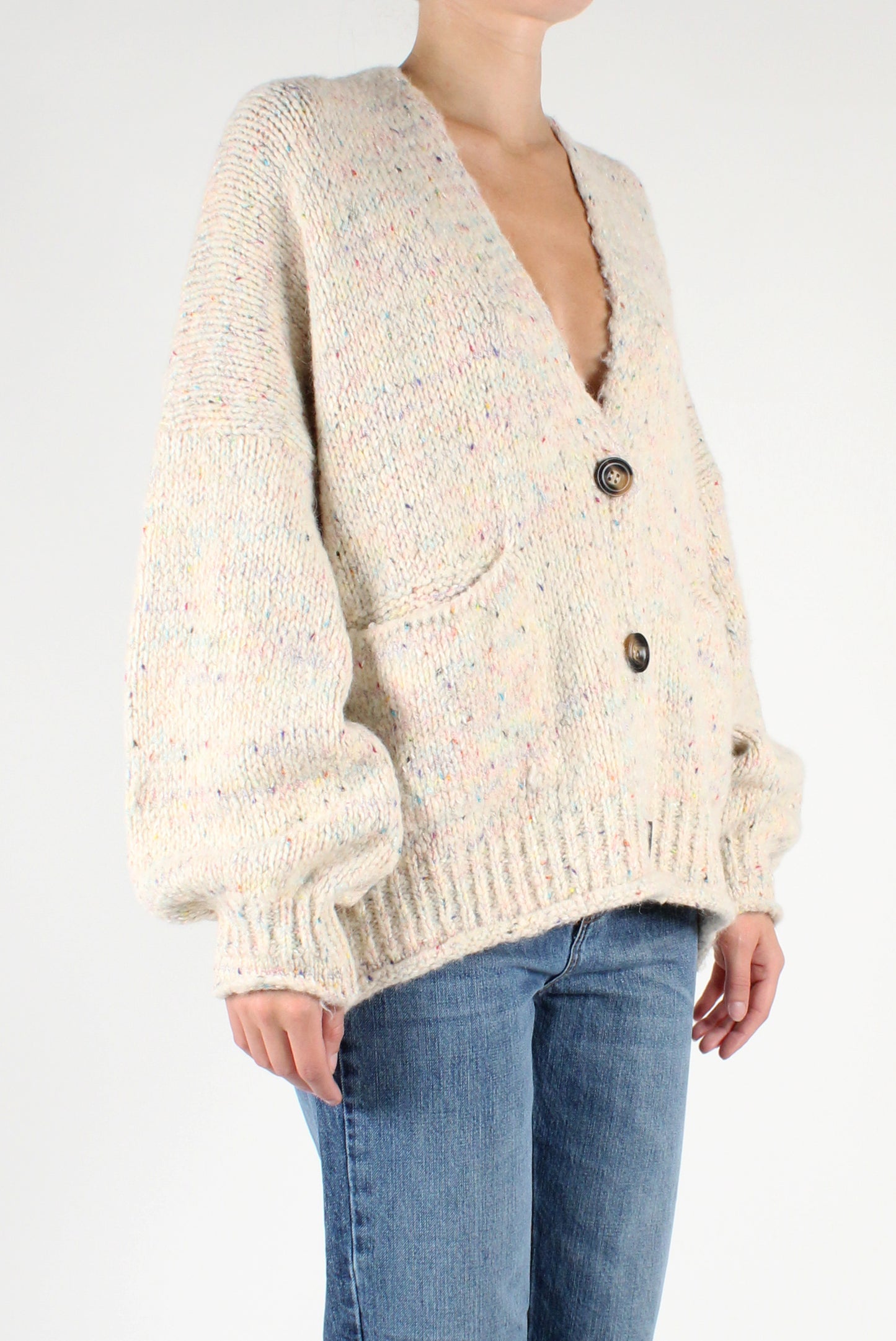 Oversized Cardigan V-Neck Mélange