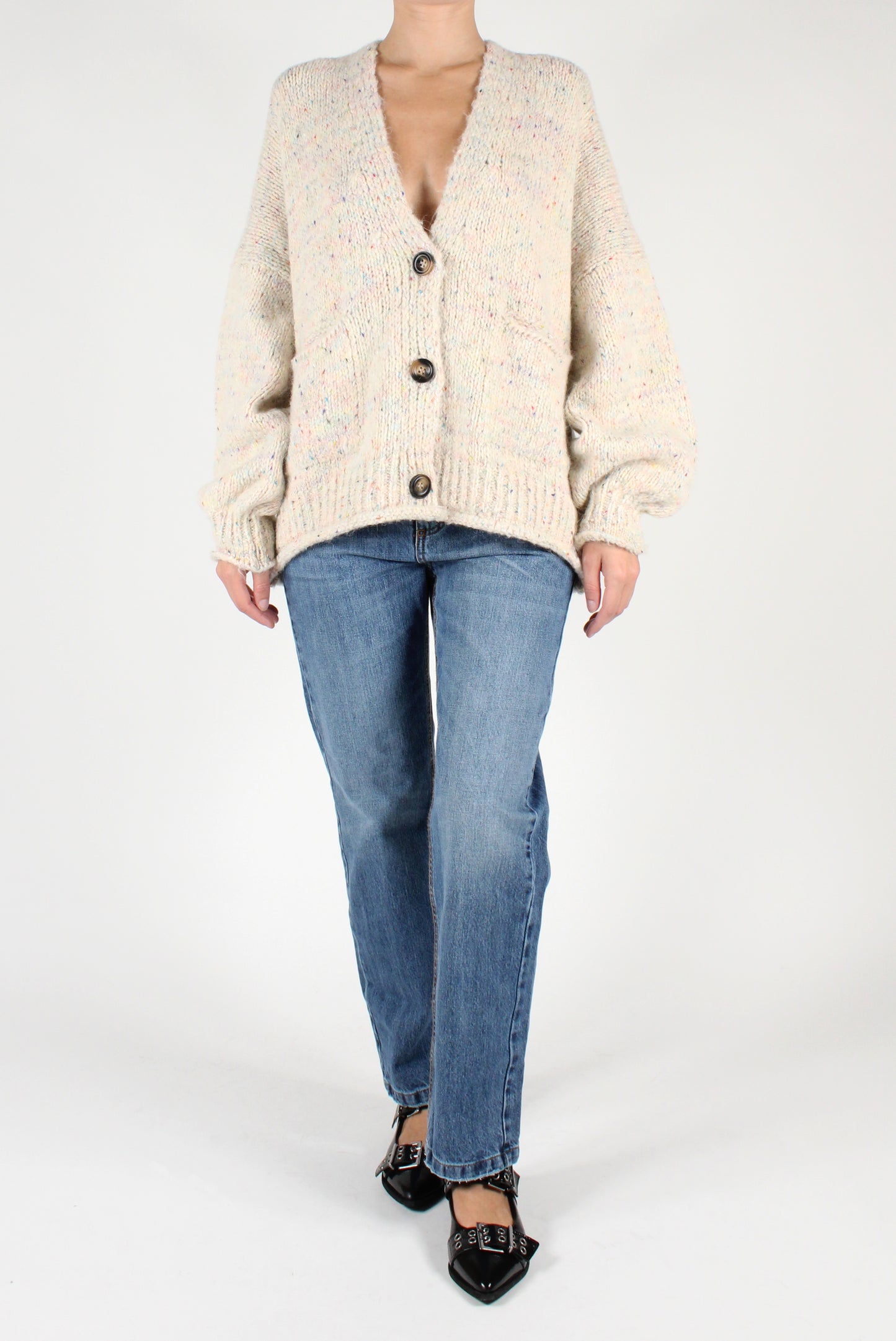 Oversized Cardigan V-Neck Mélange