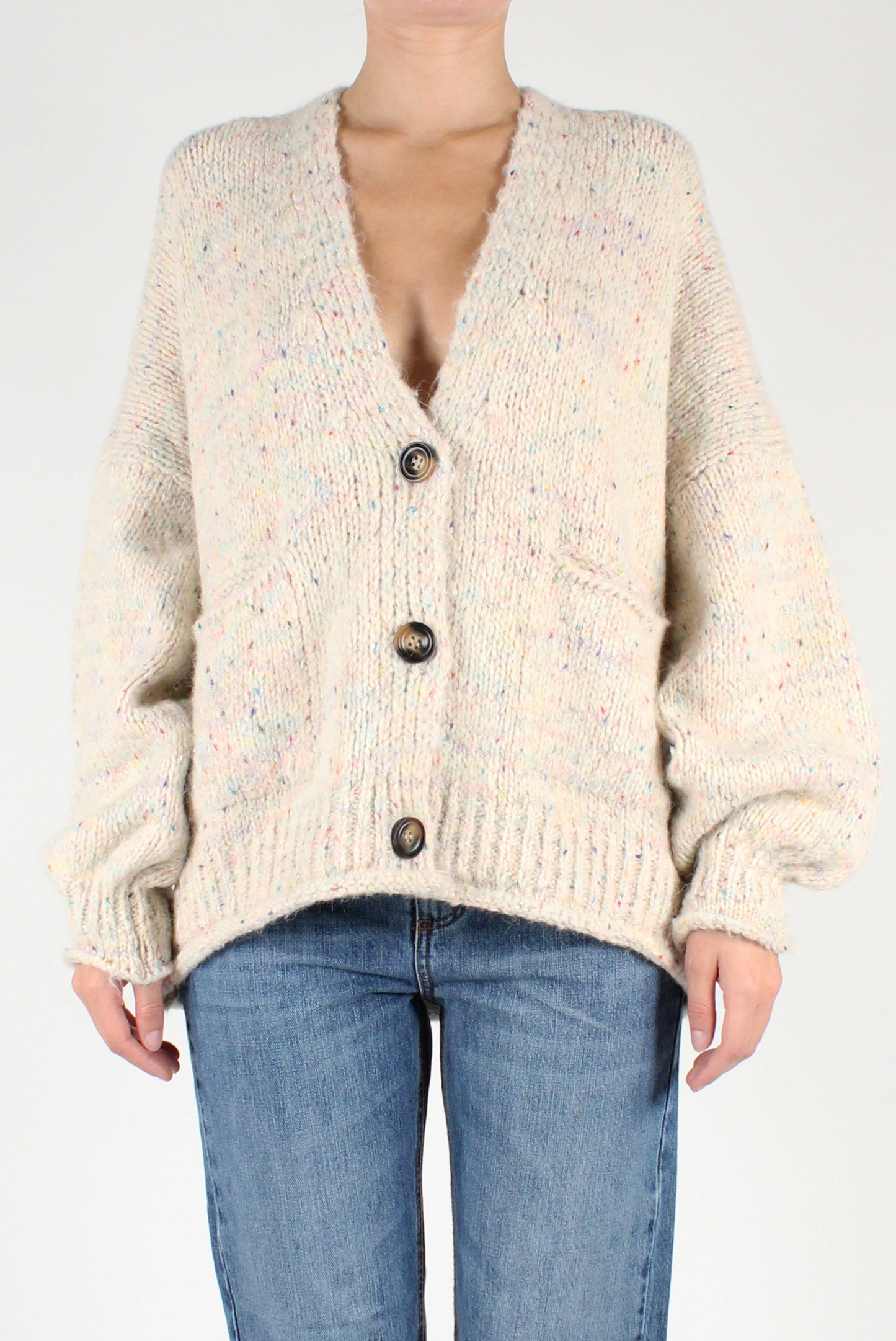 Oversized Cardigan V-Neck Mélange