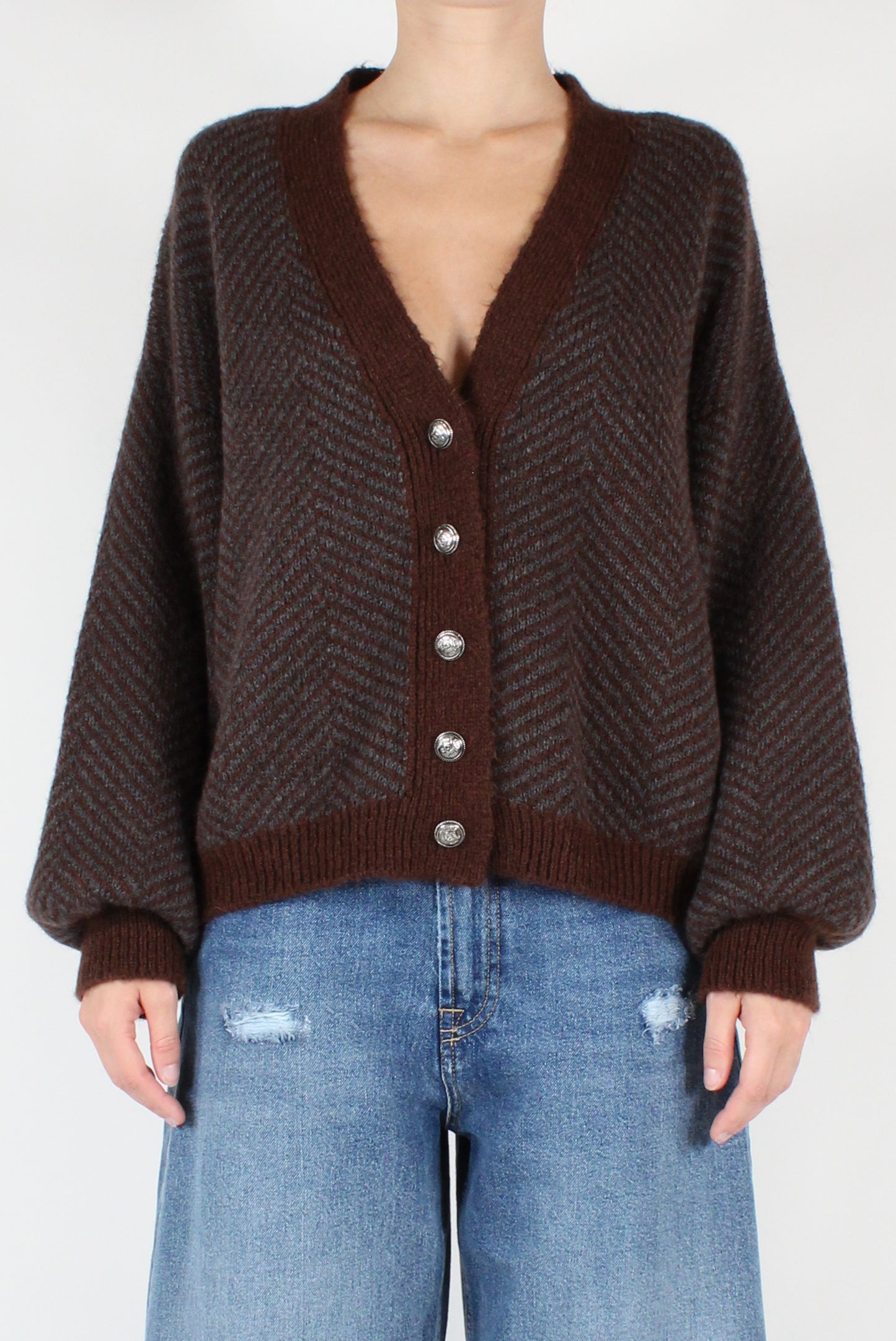 Herringbone Cardigan in Wool Blend