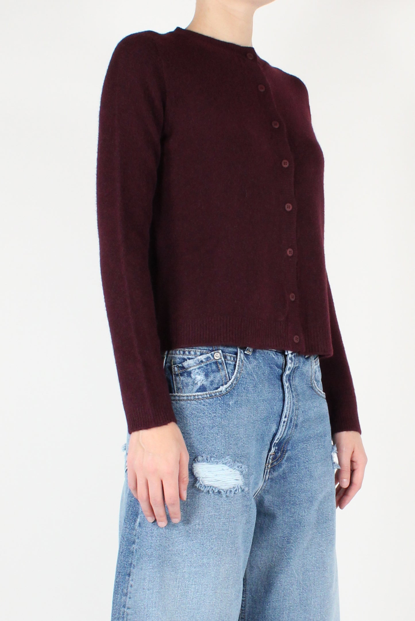 Viscose Blend Crew Neck Cardigan