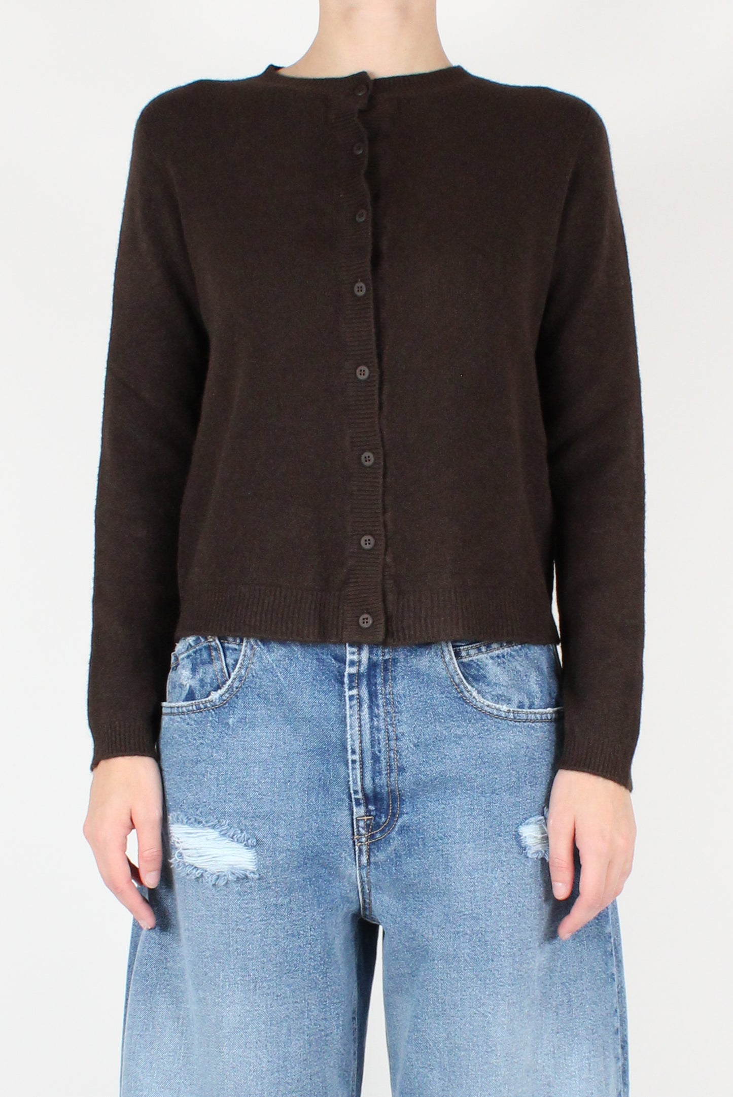 Viscose Blend Crew Neck Cardigan