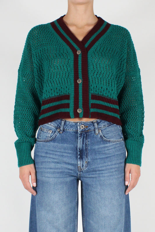 Cardigan Crop Traforato a Zig Zag