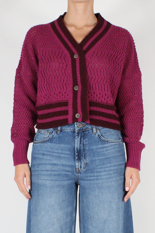 Cardigan Crop Traforato a Zig Zag