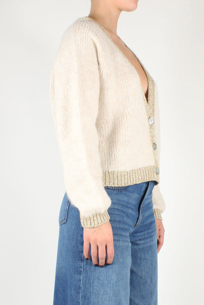 V-Neck Cardigan with Lurex Trim