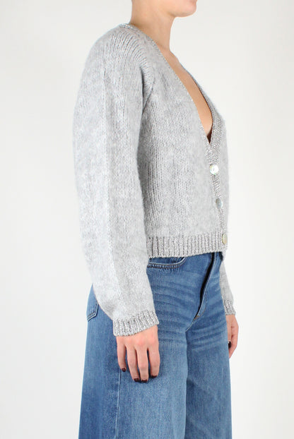 V-Neck Cardigan with Lurex Trim