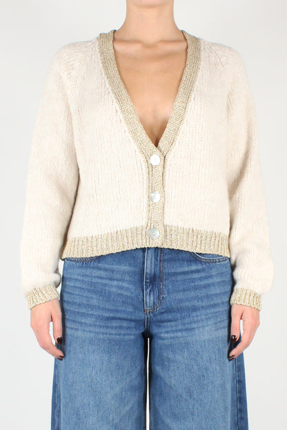 V-Neck Cardigan with Lurex Trim