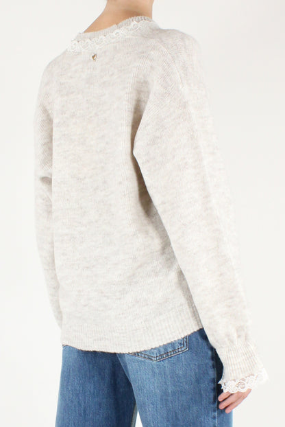 Cardigan con Profili in Pizzo