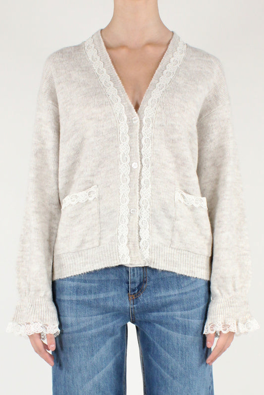 Cardigan con Profili in Pizzo