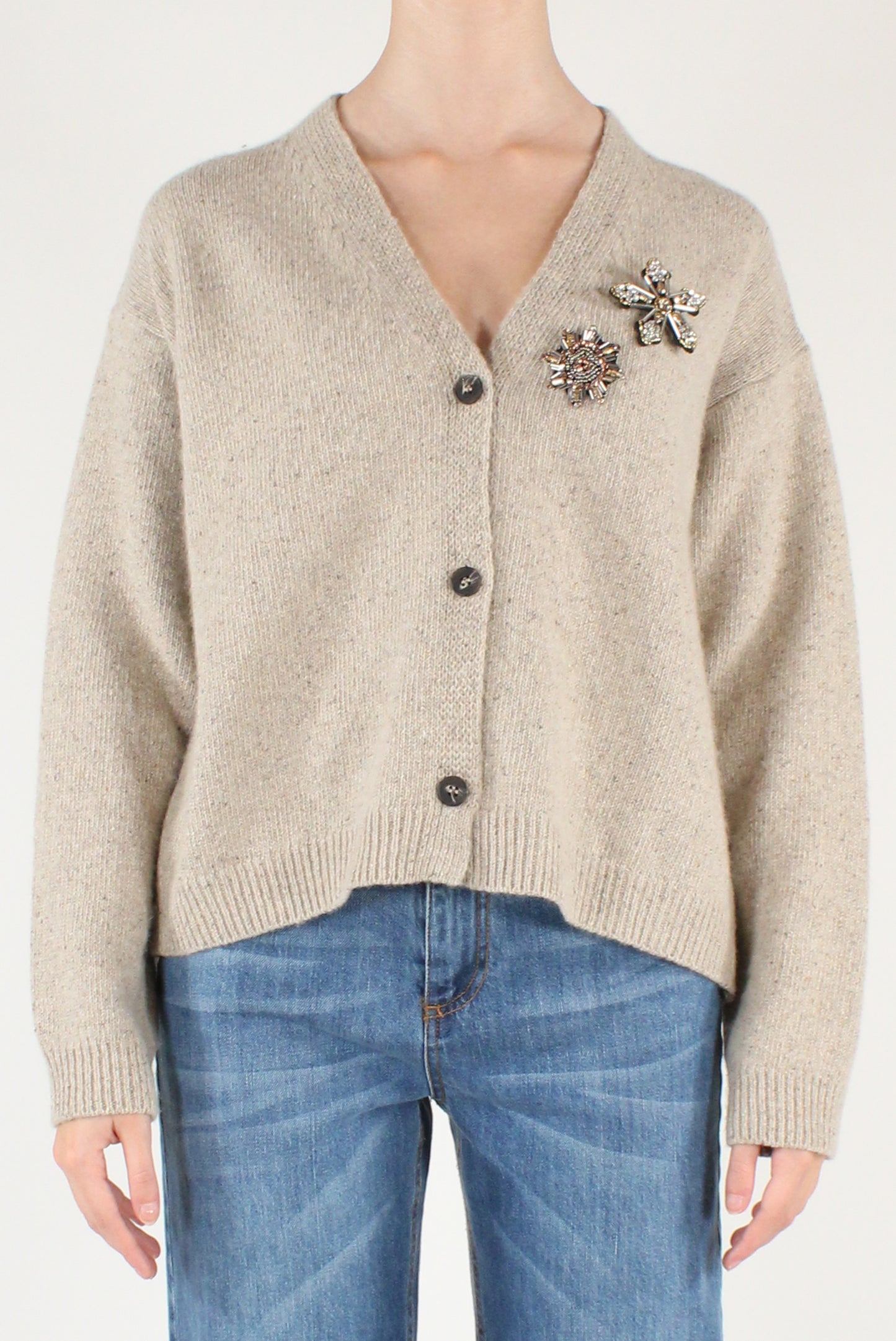 Cardigan Misto Lana con Spille