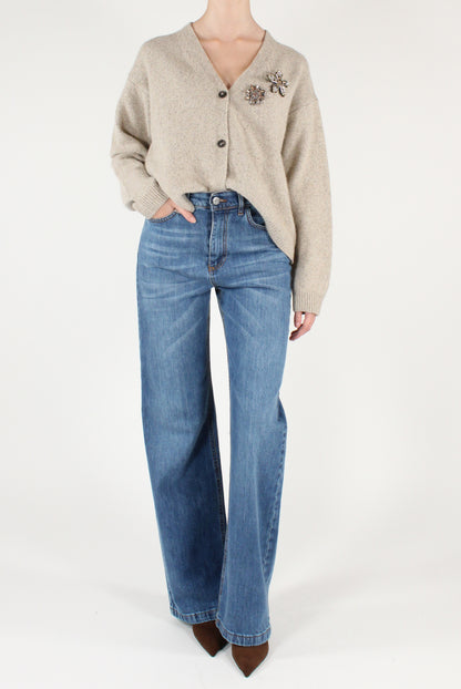 Cardigan Misto Lana con Spille